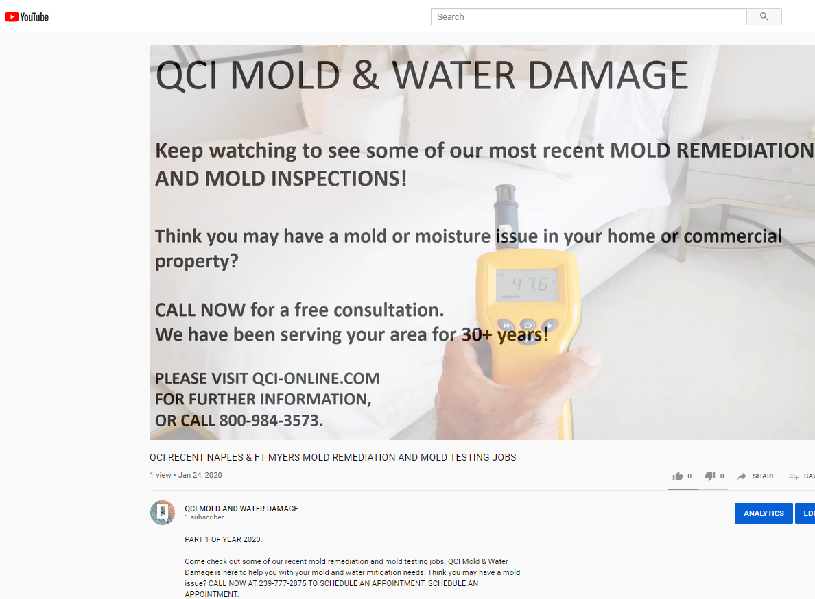 Ft. Myers and Naples recent mold testing and mold remediation jobs.