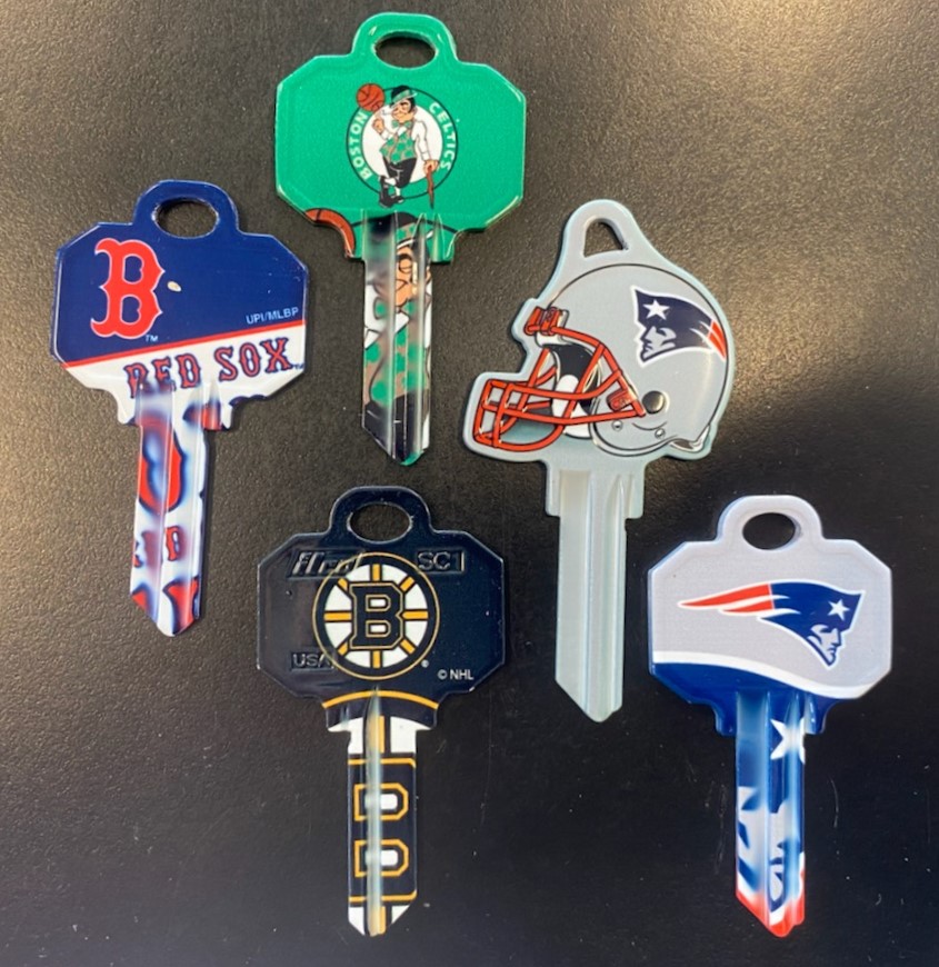 We make Bruins, Patriots, Celtics and Red Sox keys for most house locks.