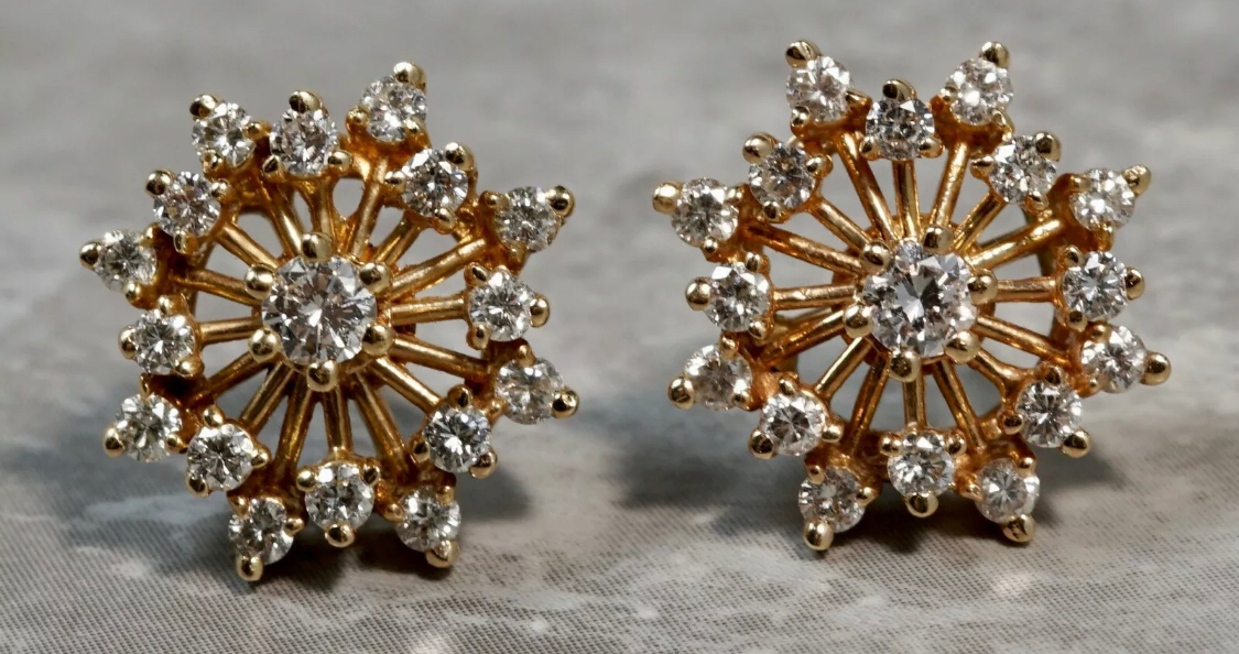 antique gold diamond cluster earrings