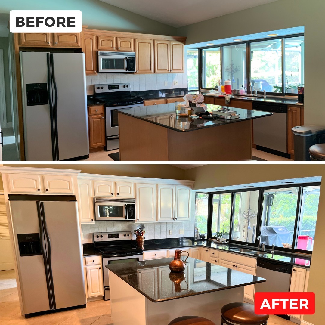 Before and after cabinet painting project
