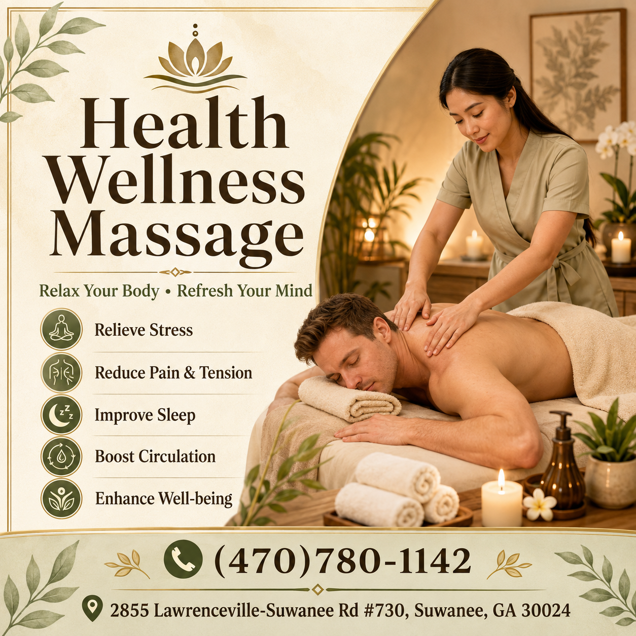 Massage is becoming more popular as people now understand the 
benefits of a regular massage session to their health and well-being.