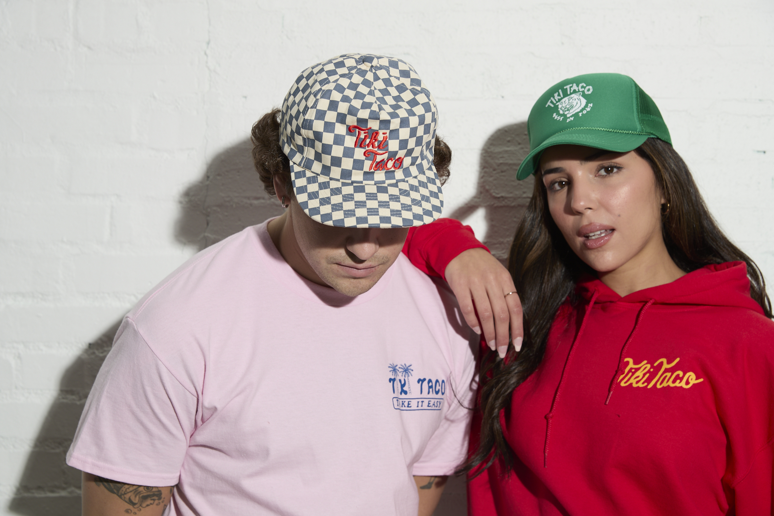 Checkered Hat & Green Trucker Hat