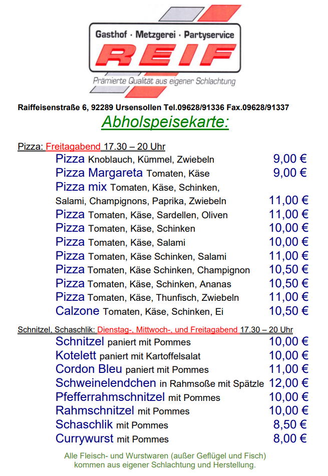 Gasthof & Fremdenzimmer Reif, Raiffeisenstraße 6 in Ursensollen