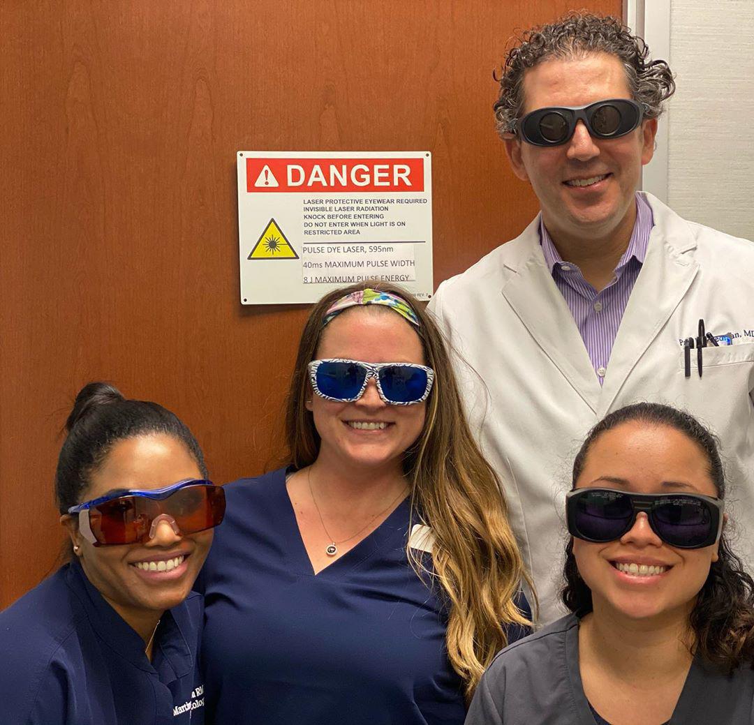Dr. Friedman and the Dermatology and Laser Surgery Center team practice eye safety in prepartion for a laser procedure.