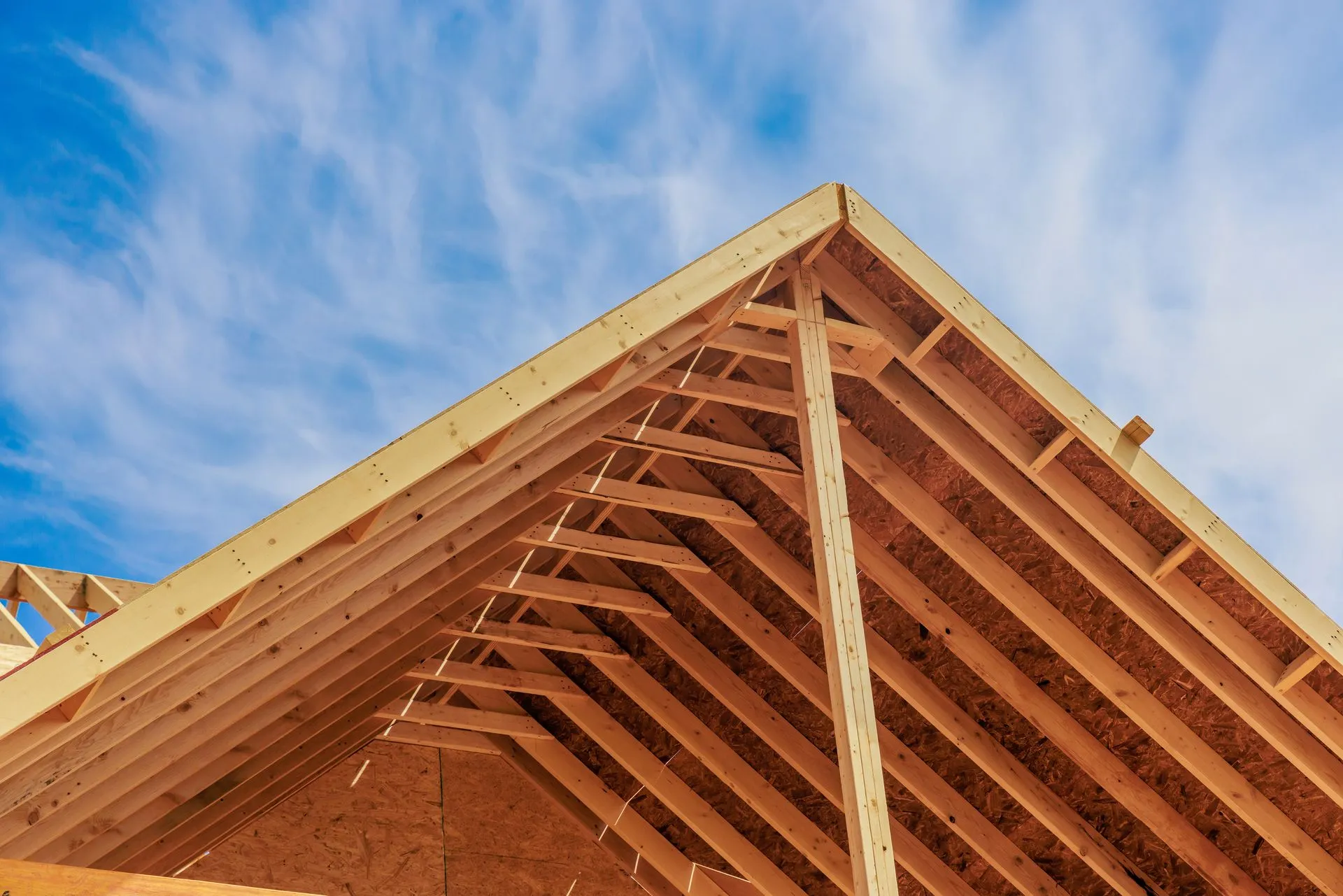 New home roof framing under construction