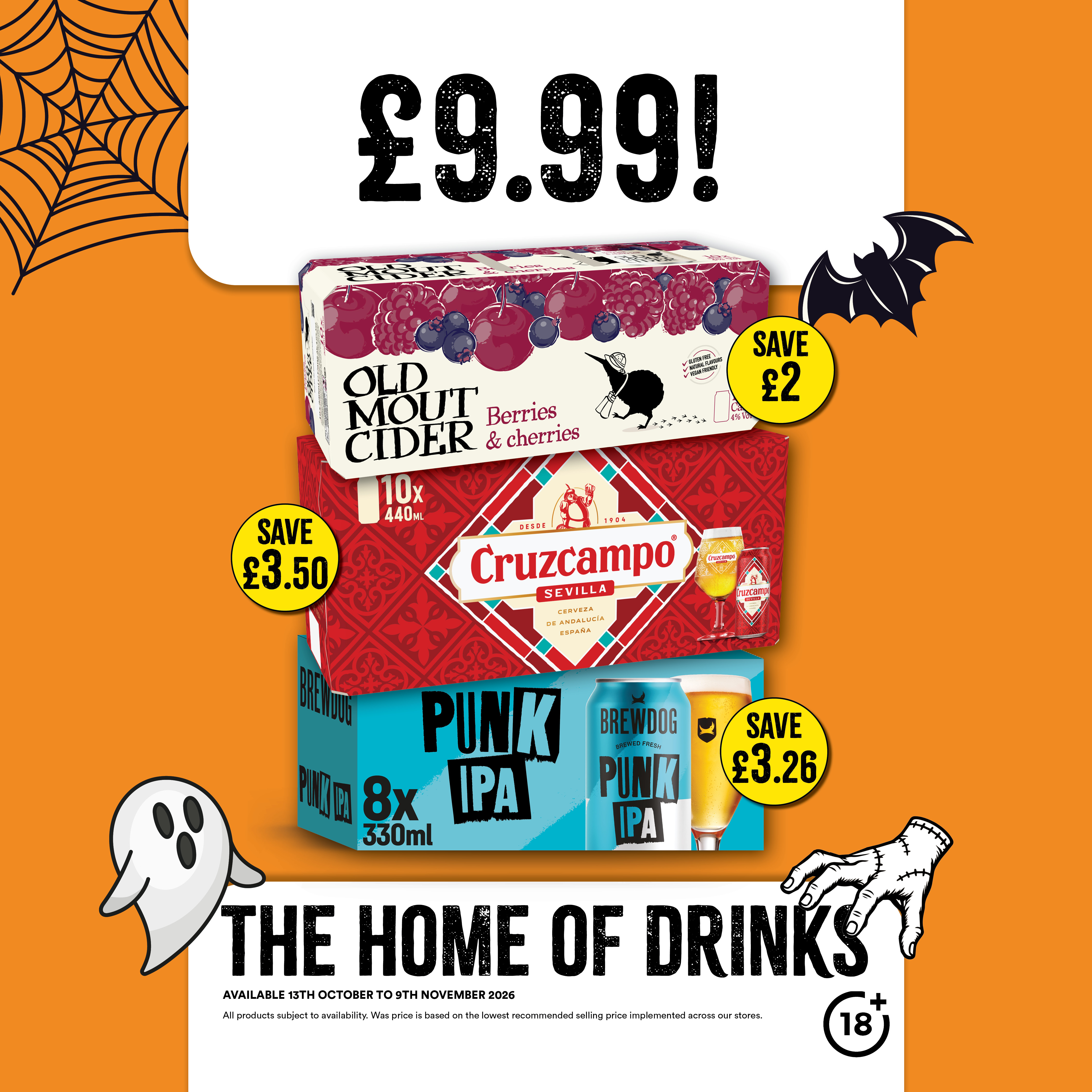 &pound;9.99 each on selected Beer & Cider Packs