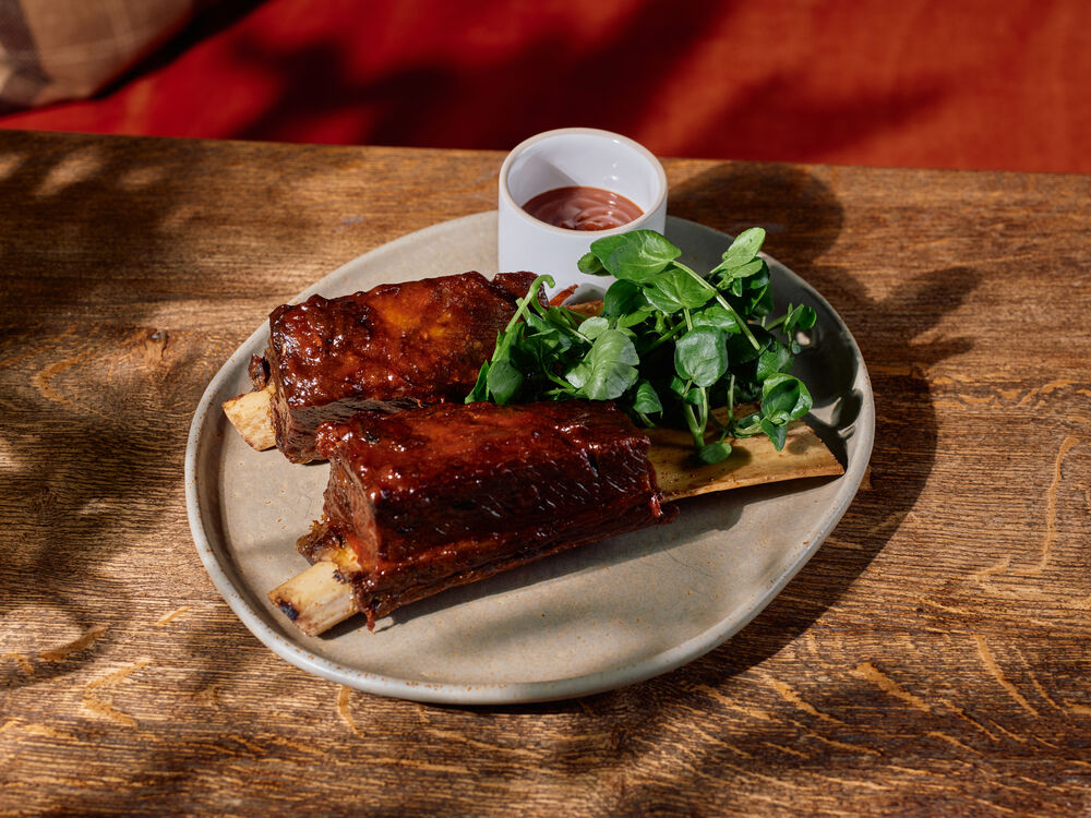 BBQ Glazed Beef Short Rib with watercress salad at The Barn