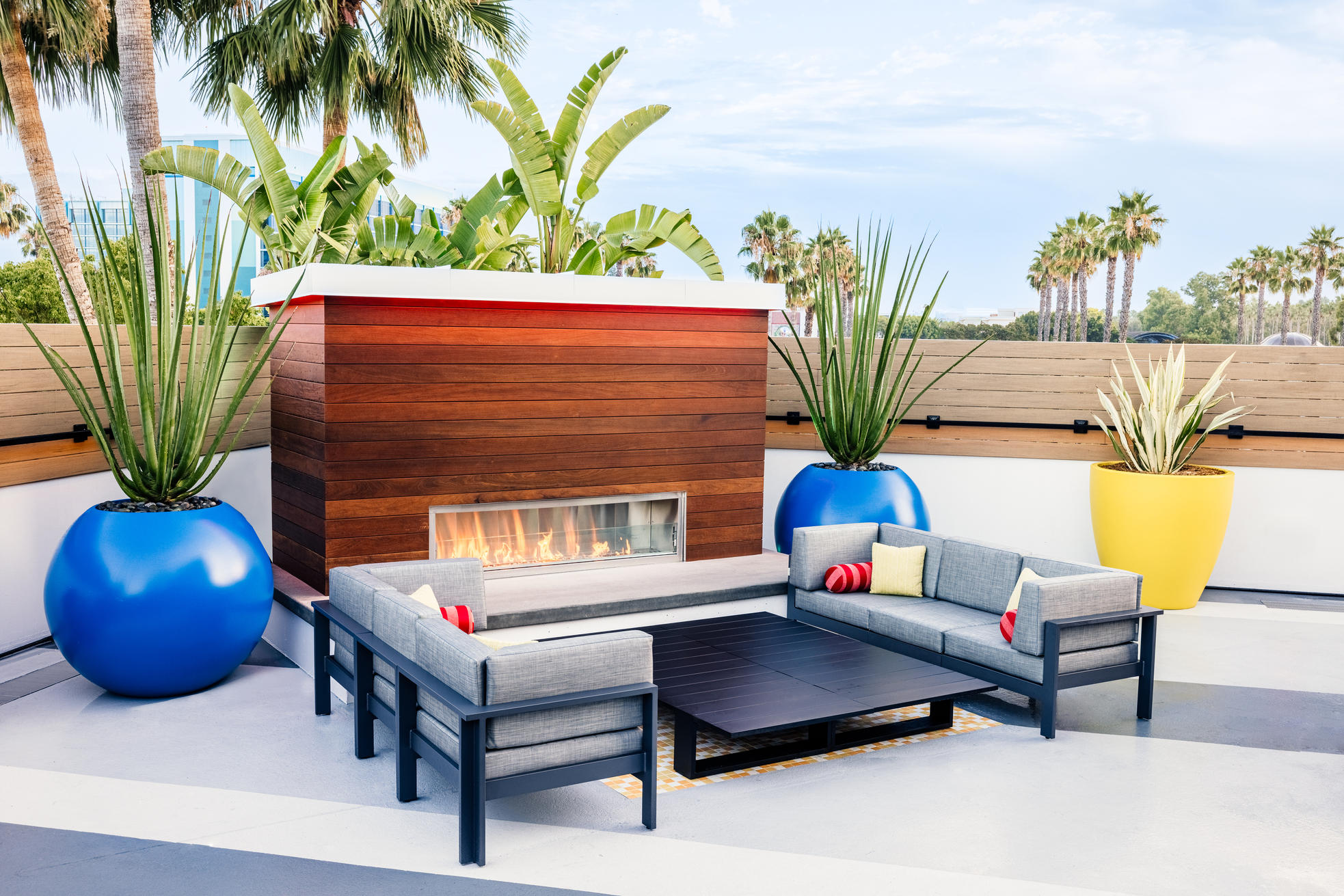 Pixar Place Hotel at Disneyland Resort Pixel Pool fireplace