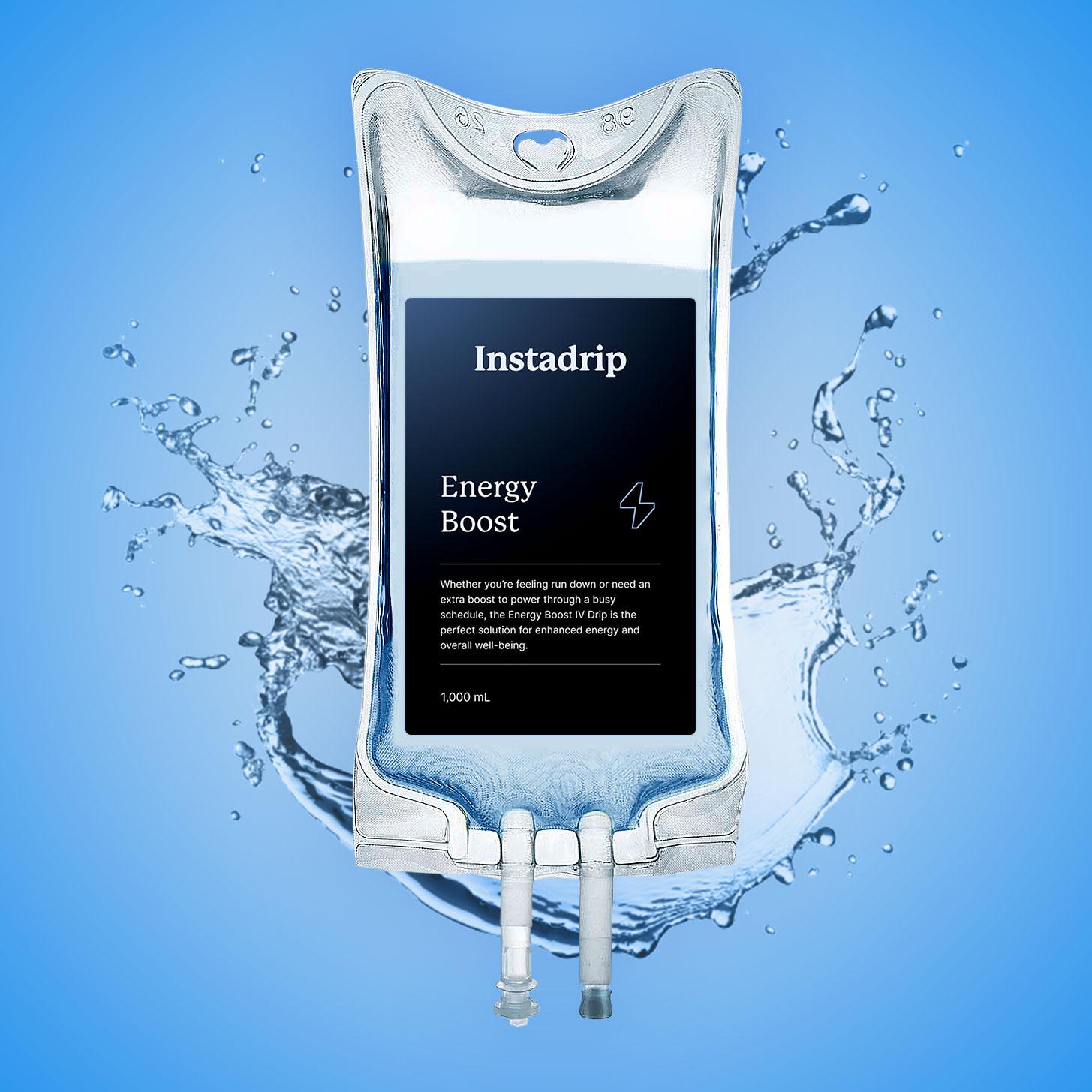 Instadrip Energy Boost IV therapy bag for increased energy, hydration, and vitality.