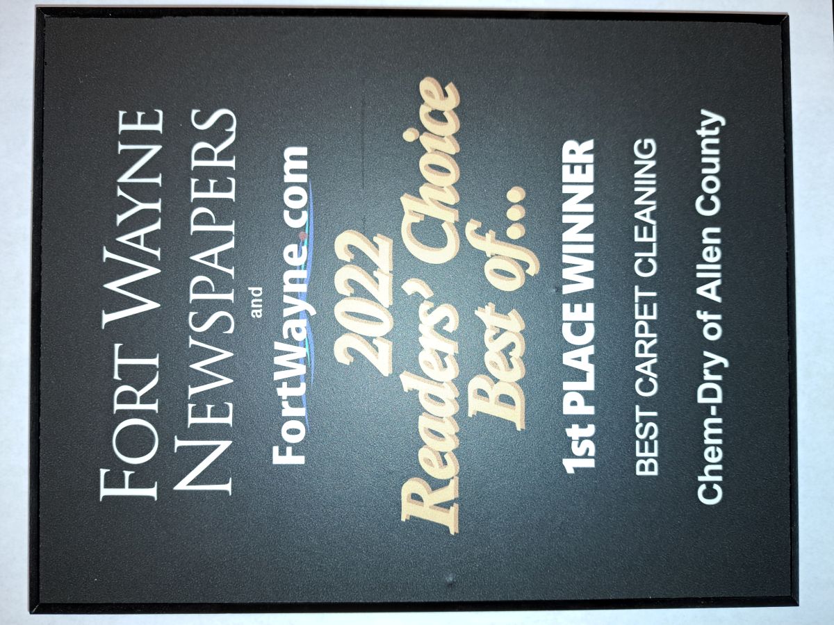Fort Wayne Reader Choice 2022 1st Place Best Carpet Cleaning Service