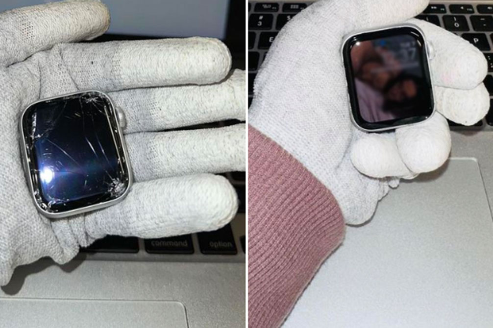 Before and After Apple Watch Screen Replacement Completed by CPR Albertville