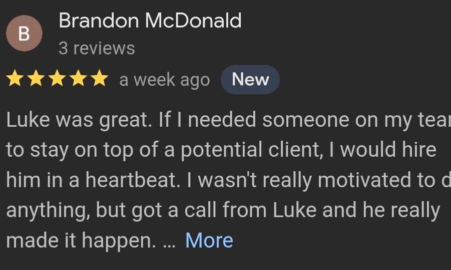 I have been reading our reviews from the past 60 days and it made me reflect. Am I good or am I lucky. Lucky to have a hardworking team and proud of what we do together. Huge thank you to the entire team for making this possible.