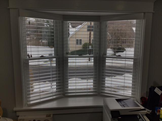 Check out these wonderful bay windows from Hawthorne! We installed our 2.2” Wood Blinds here—and they not only look great but offer lots of flexibility!