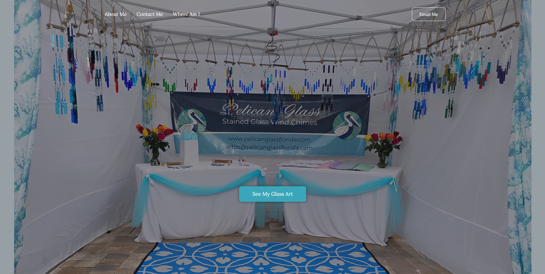 One-page ecommerce website showcasing handcrafted stained glass art and wind chimes. Designed and developed by JellyWeb for strong visual appeal and user experience.