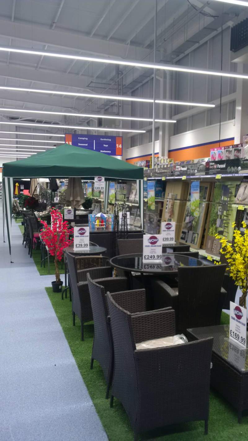 The range of garden products on display in B&M Westwood