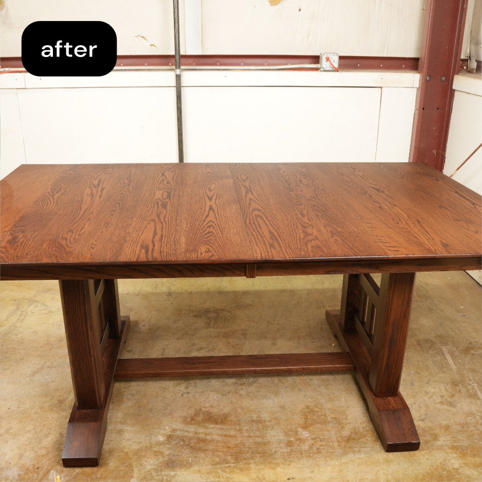 Massive table top refinished - after