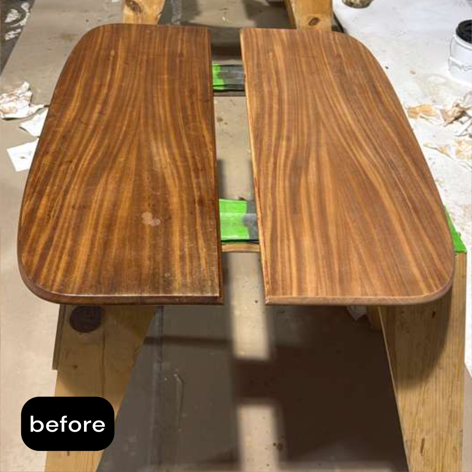 Split table top repair and restoration - before