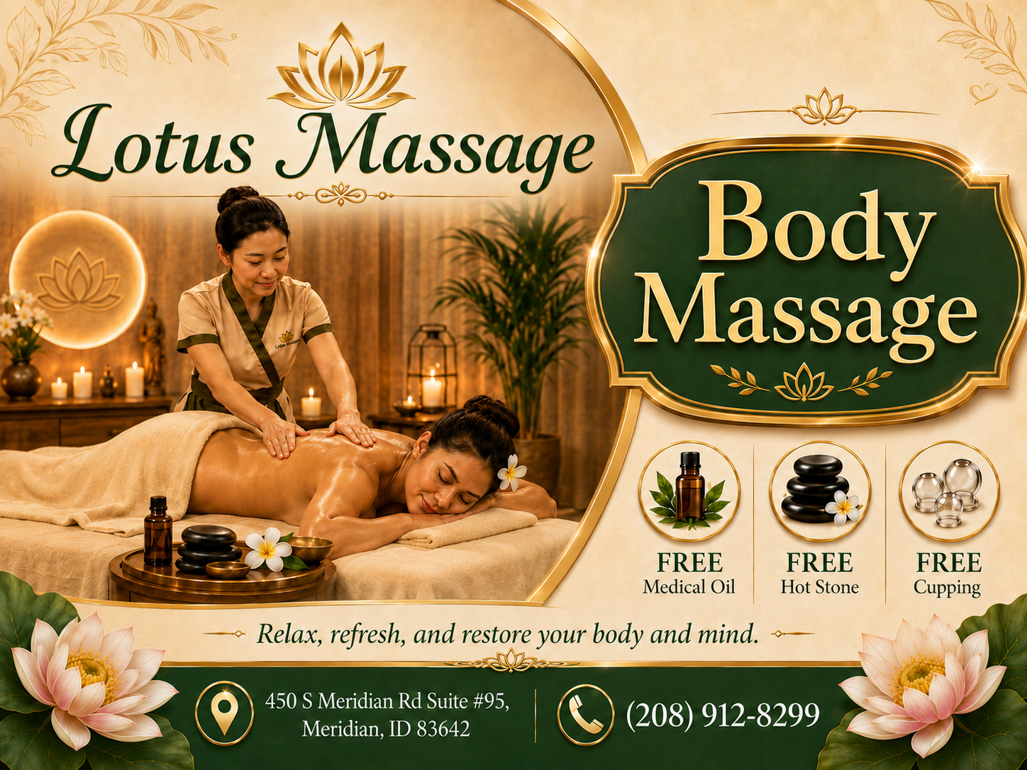 Here at Lotus Massage
Spa, we love being a part of helping
taking part in peoples wellness and a better life.