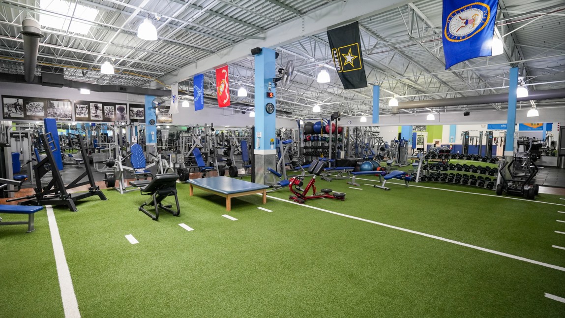Functional training turf area at Everyone Fitness Rehoboth Beach featuring equipment for HIIT, strength, and athletic conditioning.