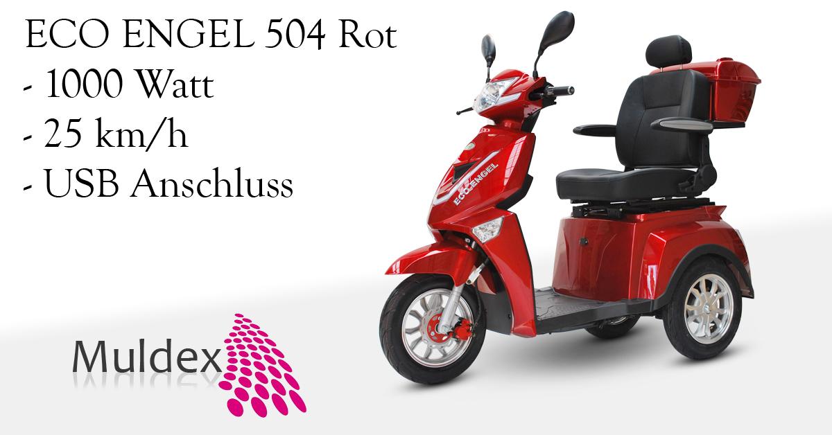E-Roller Eco Engel 504 Rot 1000 Watt 25 km h mit Strassenzulassung