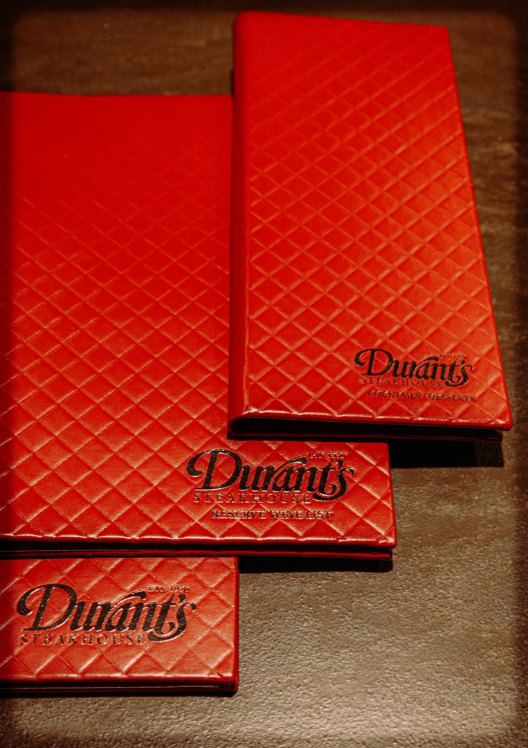 Durant's red leather menus