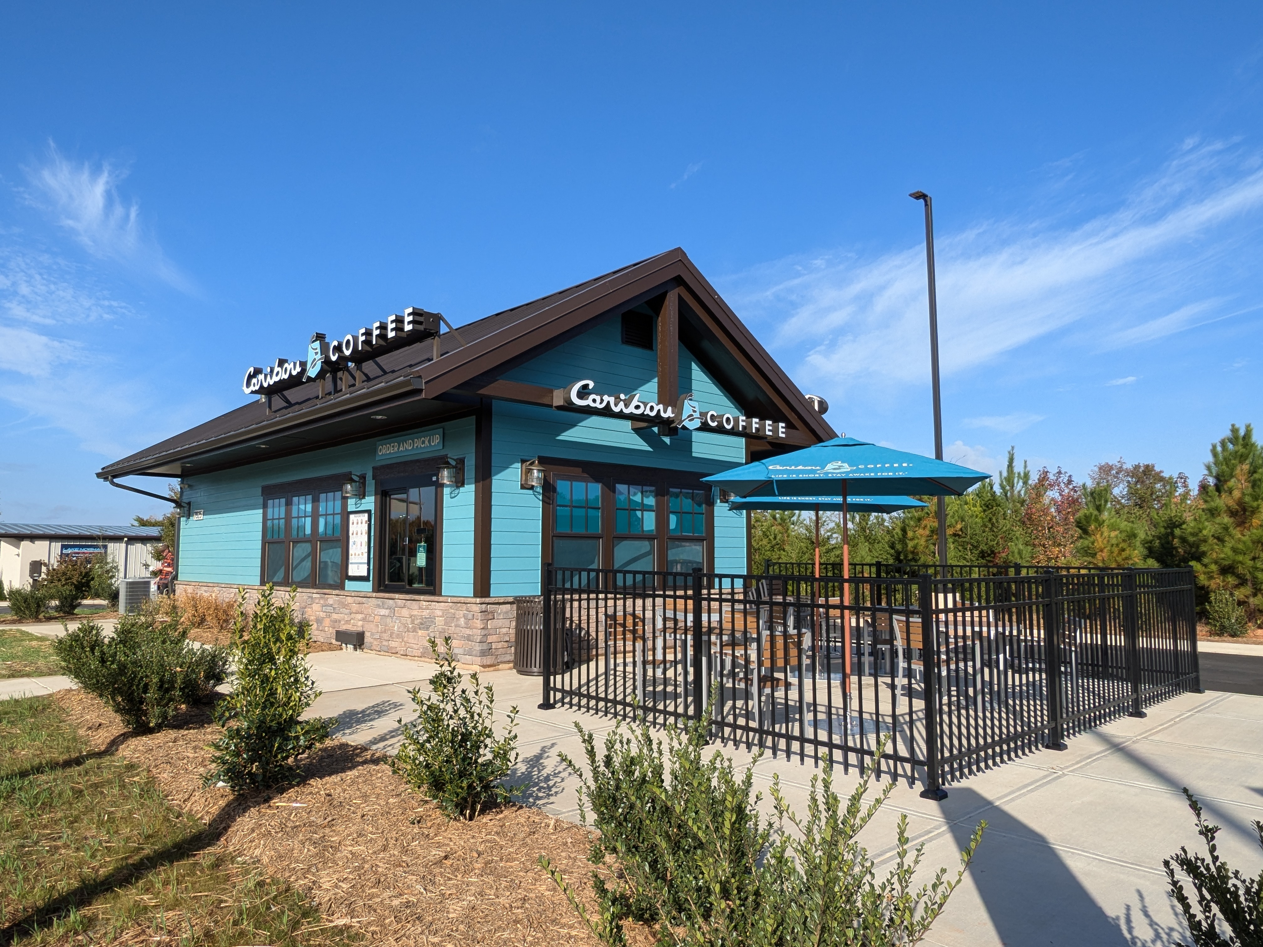 Storefront of the Caribou Coffee at 7925 Commerce Drive in Denver