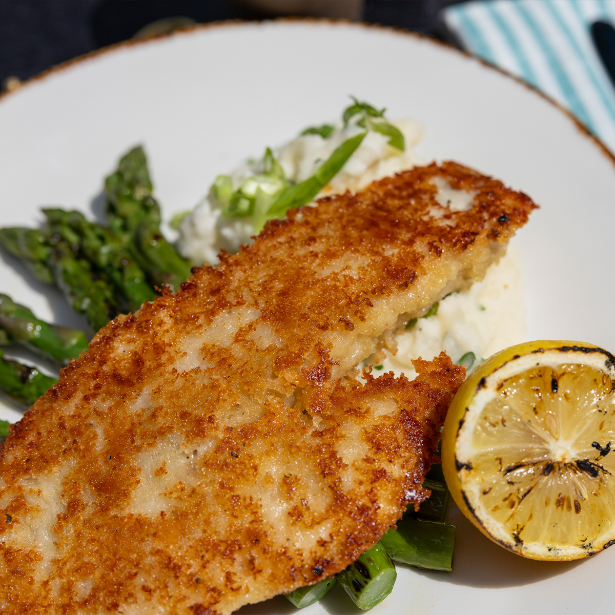 Parmesan Crusted Fish | garlic mash, asparagus, & dill tarter sauce