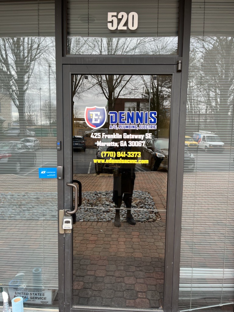 E. Dennis Heating, Cooling, Plumbing & Electrical door sign