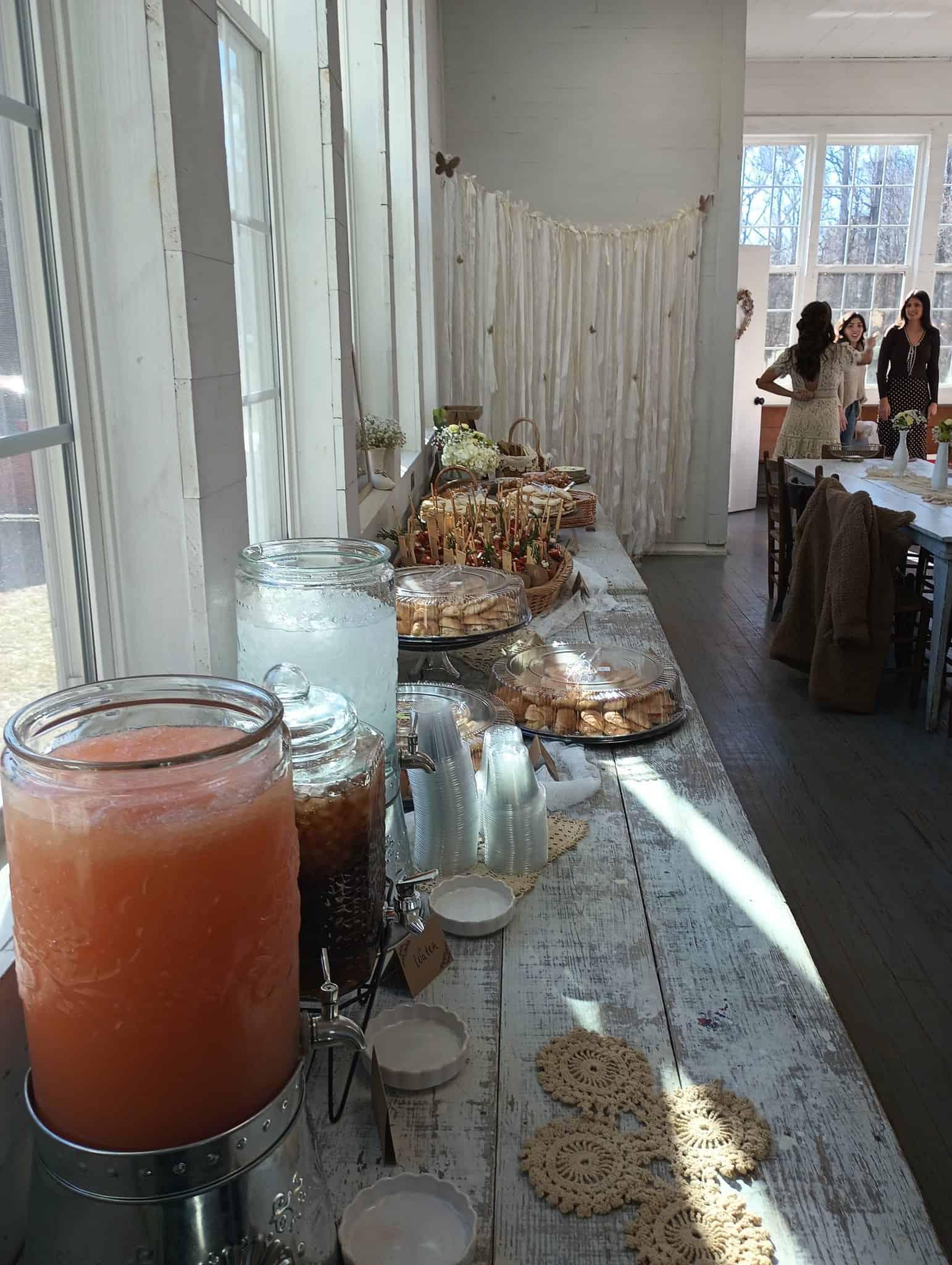 Arrangement of food and drinks at a wedding party
