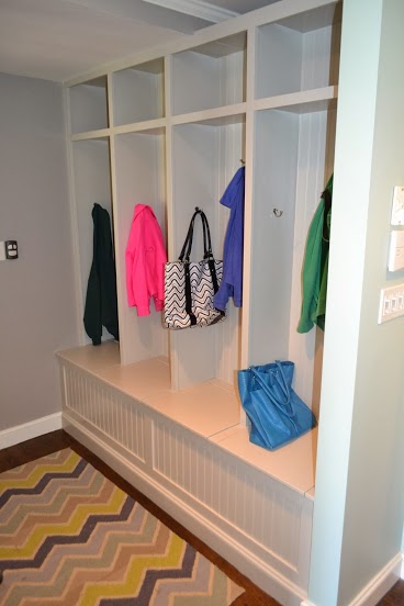 A place for everything and everything in its place. Entryway cubbies provide a section for every family member complete with liftable bench seats for extra storage below.