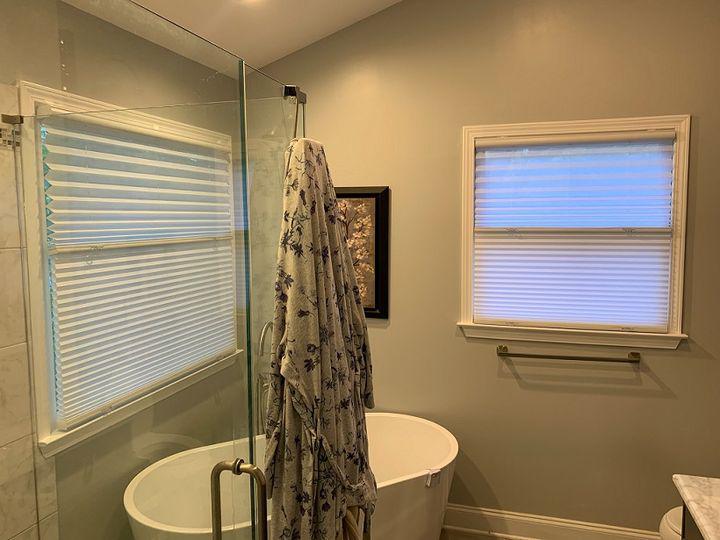 Looking for a solution for your bathroom? Our Day/Night Pleated Shades are a great choice! Check them out in this Kennesaw home! They filter light beautifully but keep things nice and private. #BudgetBlindsKennesawAcworthDallas #Day/NightShades #KennesawGA #FreeConsultation #WindowWednesday