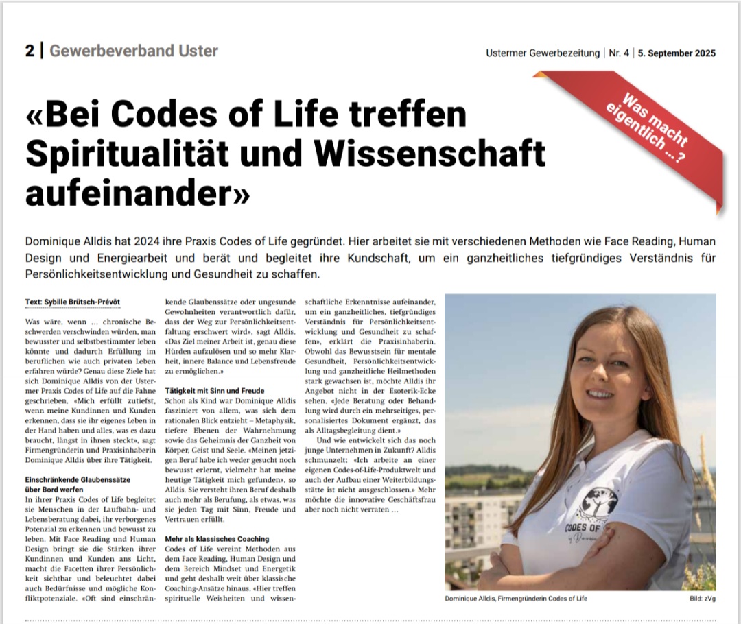 CODES OF LIFE® by Dominique Alldis | FaceReading | Human Design | Mindset & Energetik, Rehbühlstrasse 10 in Uster