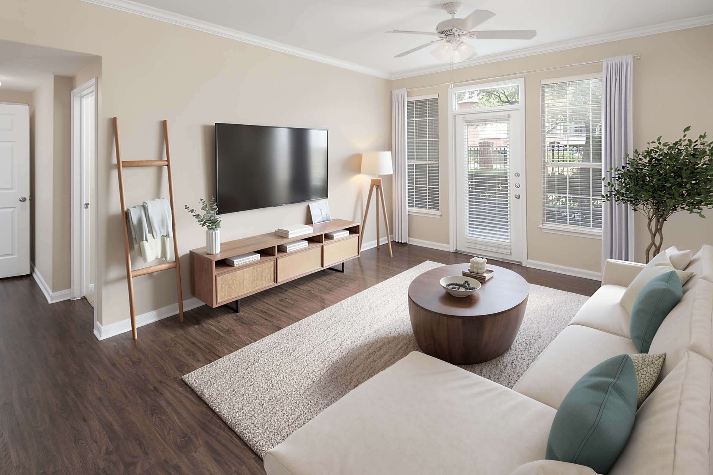 First-floor apartment home with wood-style floors at Camden Buckingham apartments in Richardson, Tx 