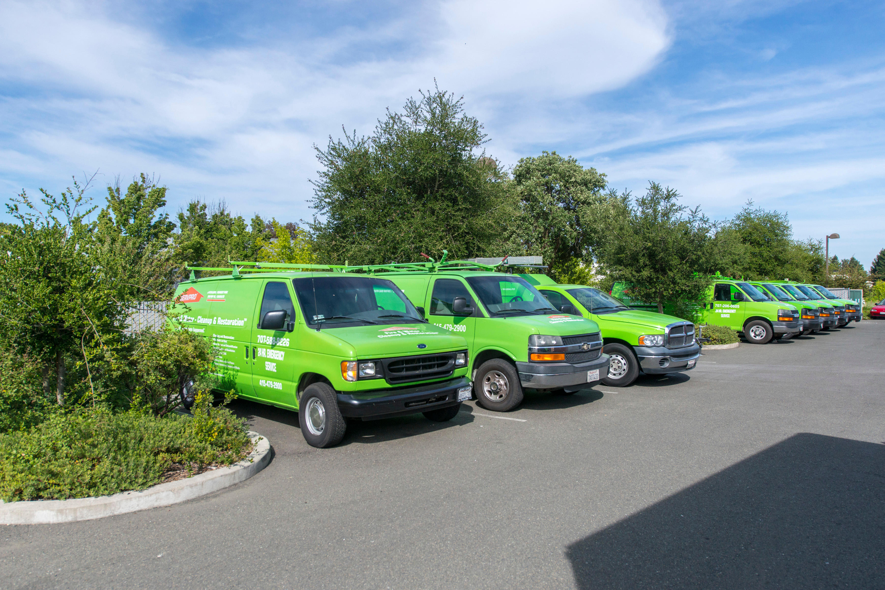 SERVPRO of Lafayette/Moraga/Orinda vans, which provide water, fire, and smoke damage restoration services.