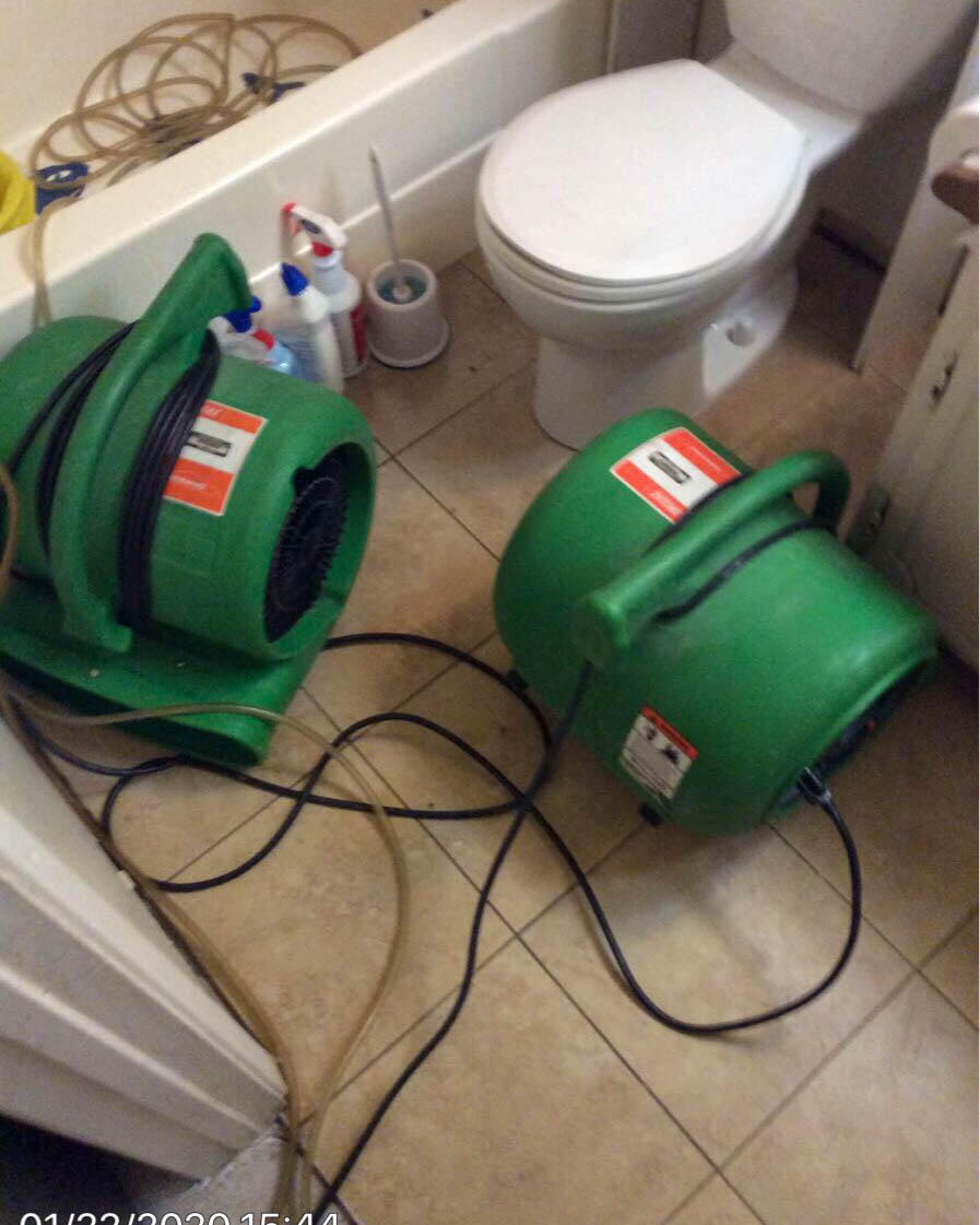This bathroom in Glendale, AZ had water damage due to a leaking toilet.