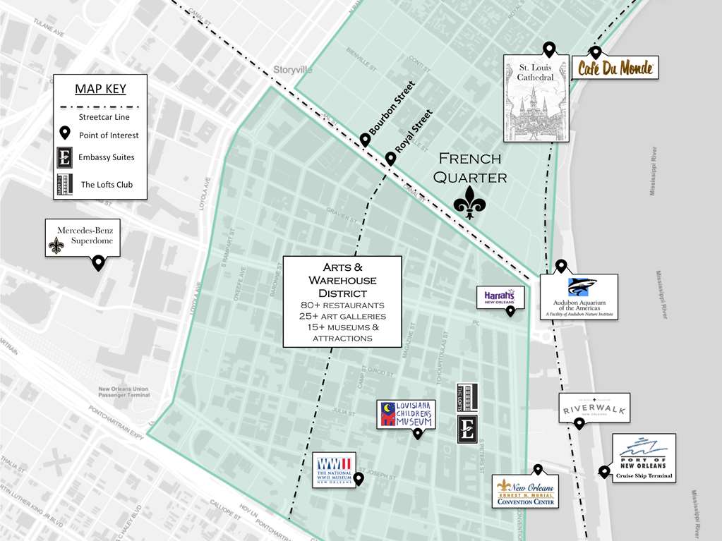 Map Embassy Suites by Hilton New Orleans New Orleans (504)525-1993