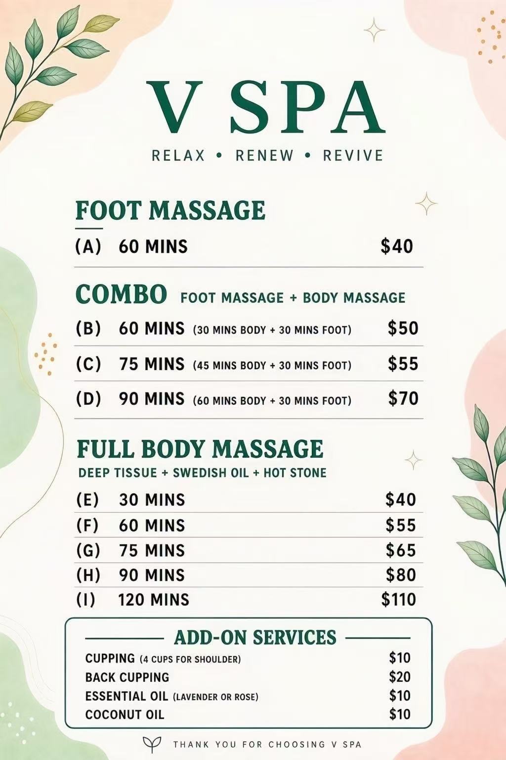 A Great Massage at a Great Price at V Spa & Massage