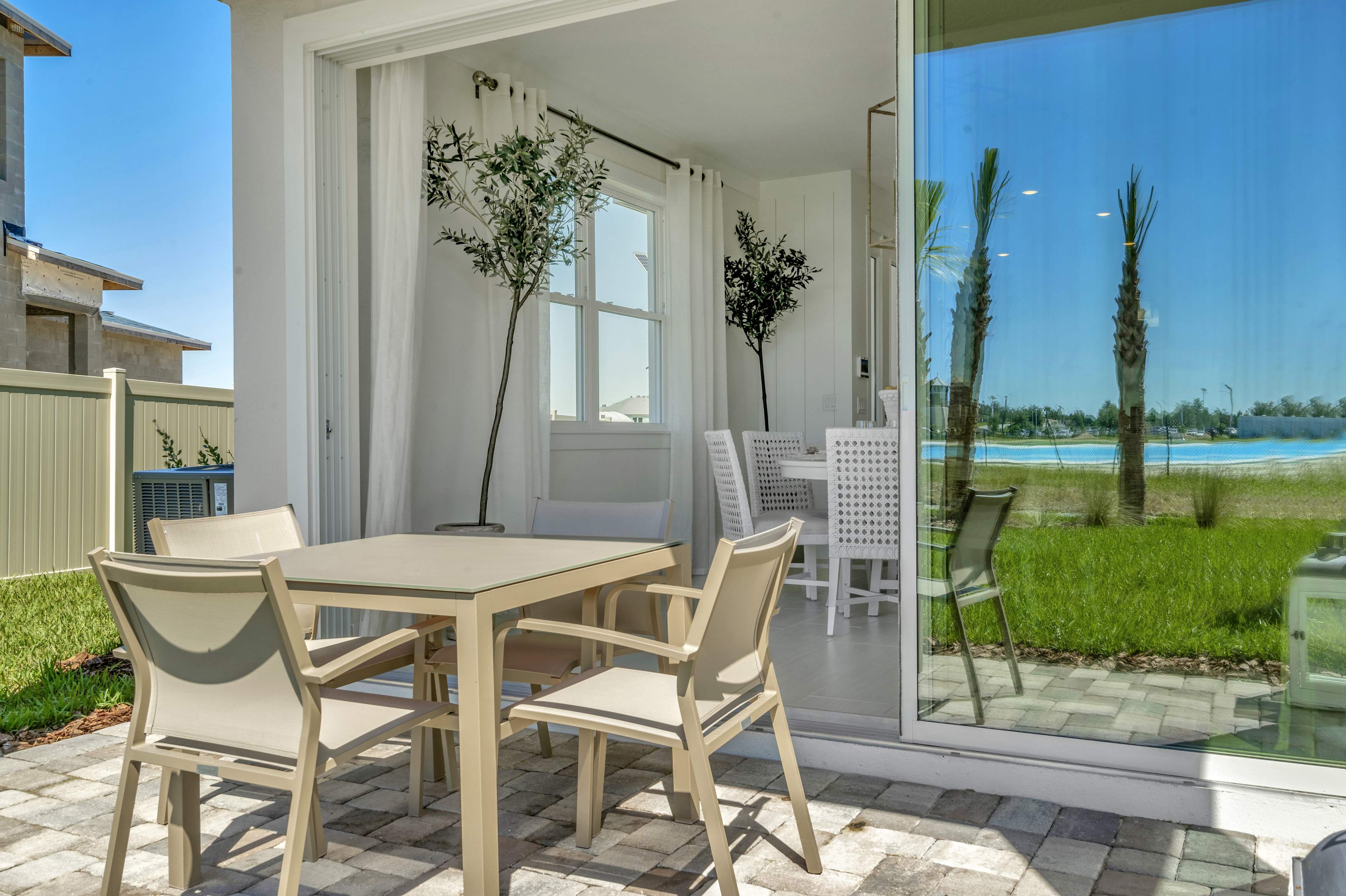 The Covered Lanai of a DRB Homes Bermuda Home Plan at Lagoon Residences at Epperson in Wesley Chapel, FL.