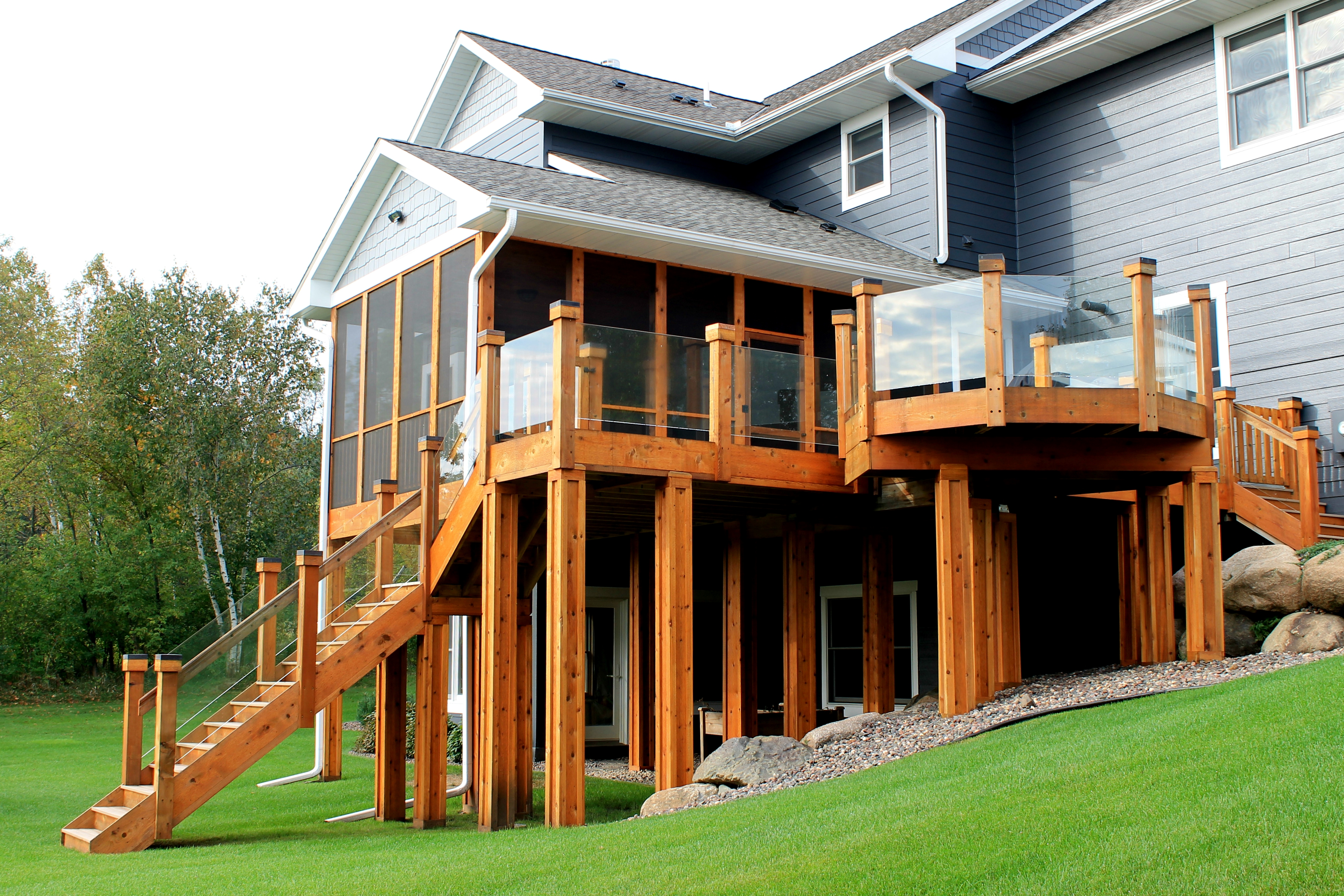 Deck and Screen porch addition, glass railing J.G. Hause Construction, Inc Oakdale (651)439-0189