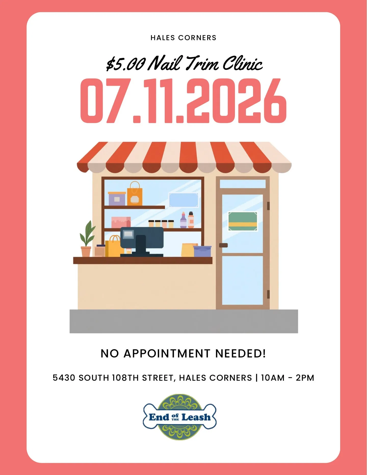 Image of Local Pet Event Walk-In Nail Clinic - HALES CORNERS! Nearby