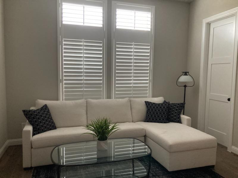 Who says Shutters are only for traditional homes? These sleek Shutters in a modern Katy, Texas, living room prove that these window coverings can add the perfect touch of sophistication to any décor.