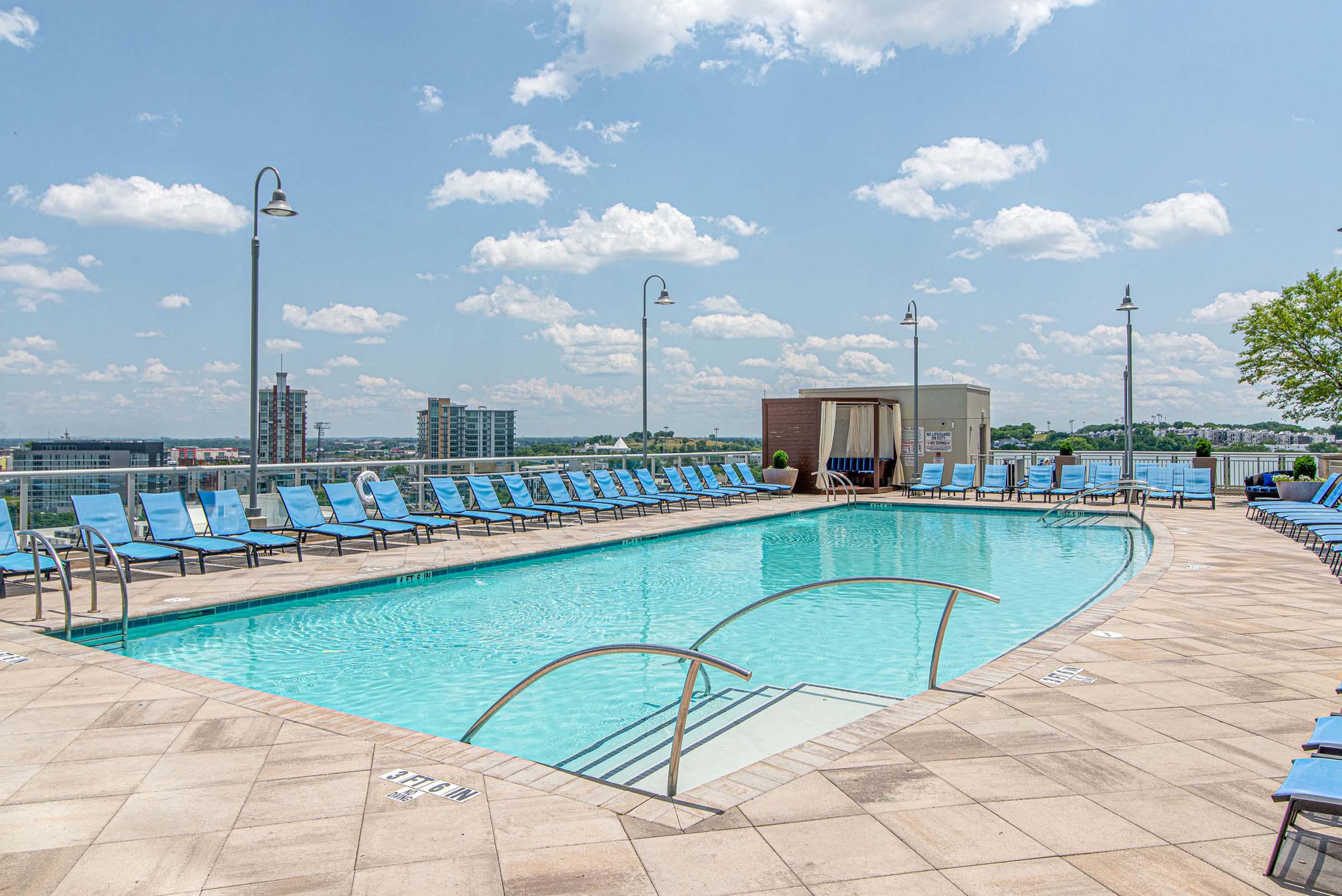Rooftop pool with lounge seating