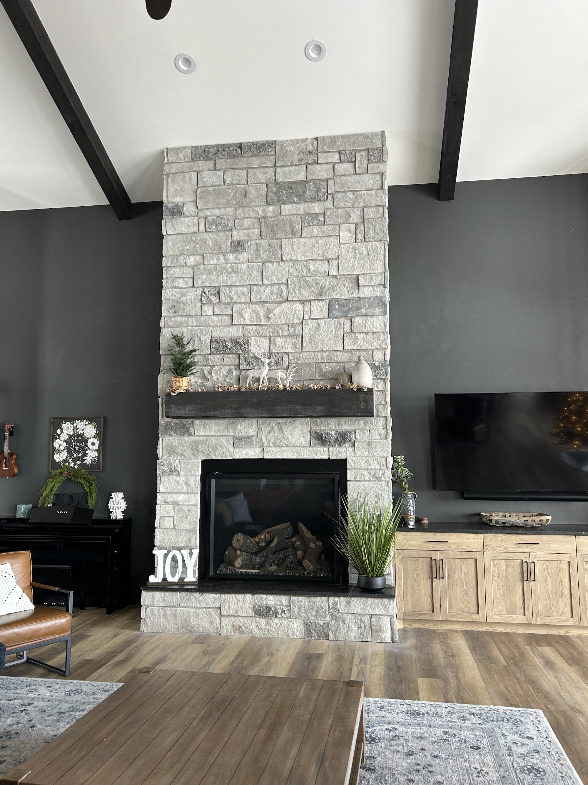 large fire place in home after stone installation from Exterpro