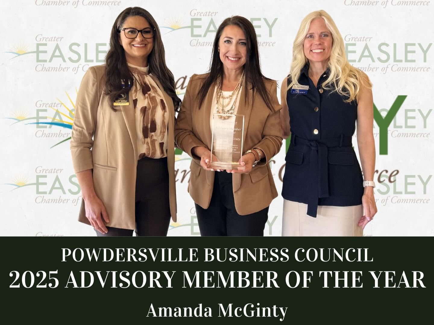 Thursday, I was honored as the Powdersville Business Council Advisory Member of the year. I have enjoyed my experience as Chair so far and look forward to continuing to serve the Powdersville business community with a board of fantastic leaders!