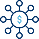 Money symbol with protruding lines icon.