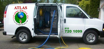 Atlas Cleaning Service work truck, Expert cleaning service in Flint, MI for carpet, wood, and upholstery.