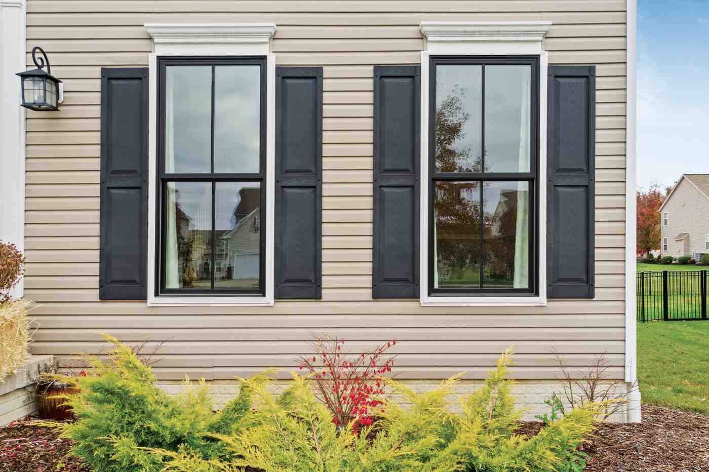 Infinity by Marvin black double hung replacement windows