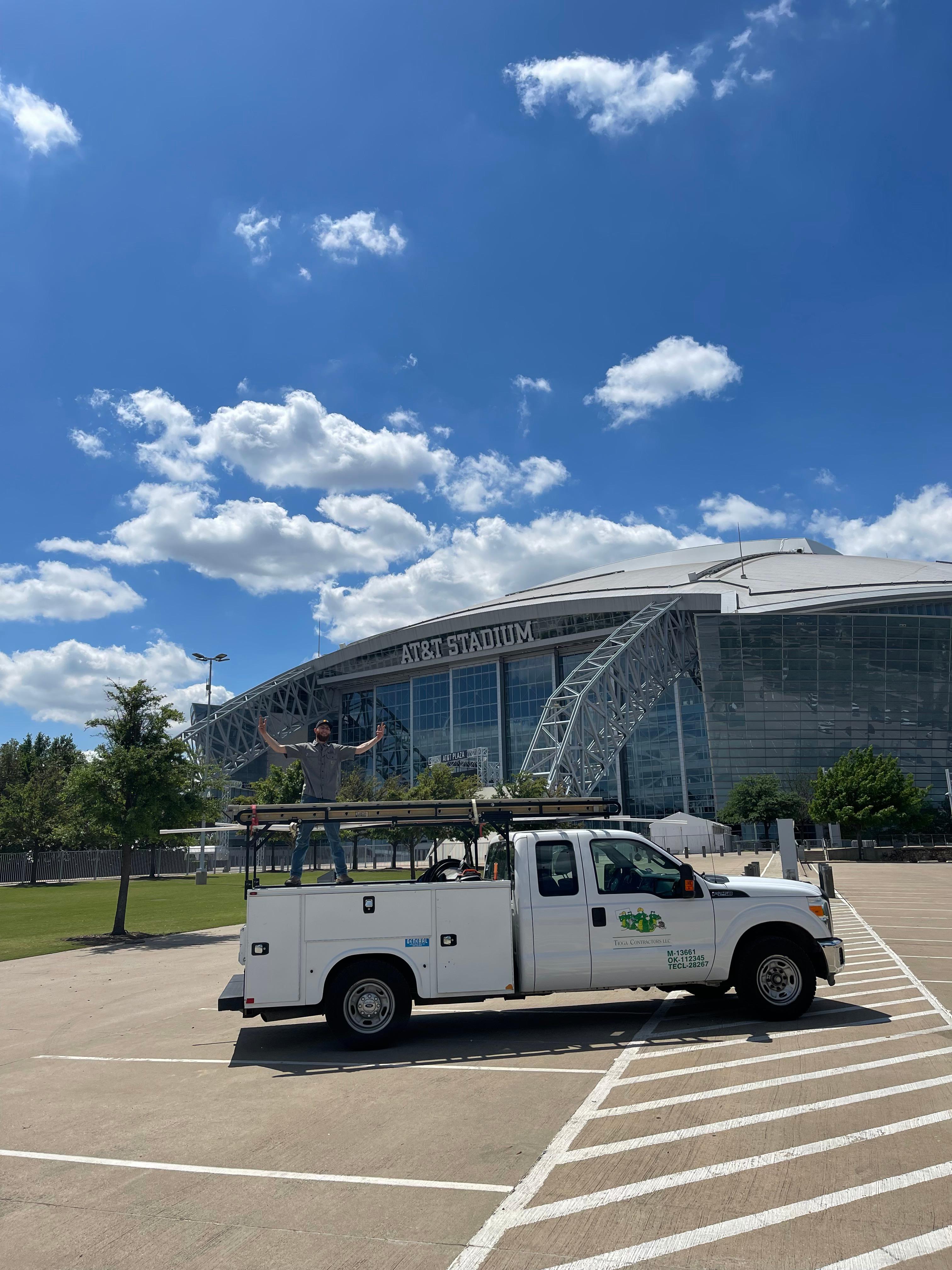 One of the Tioga team members in the service truck at the AT&T Stadium in Arlington Texas.