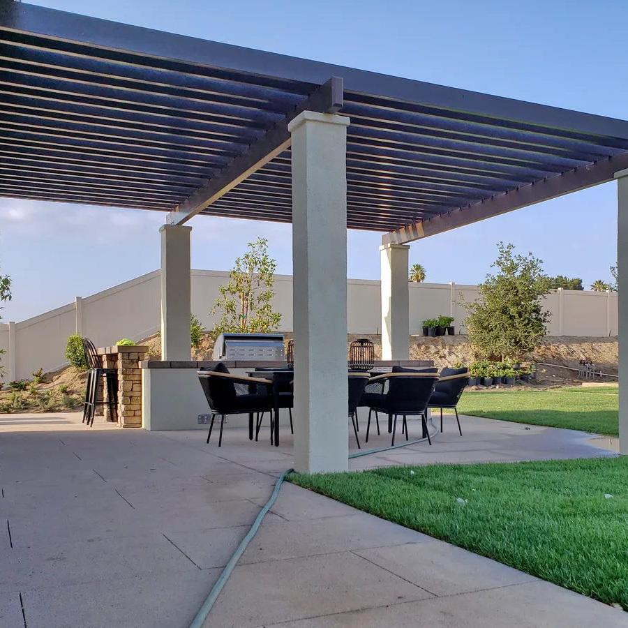 Four Seasons Elitewood Pergola with stucco columns in Riverside, CA.