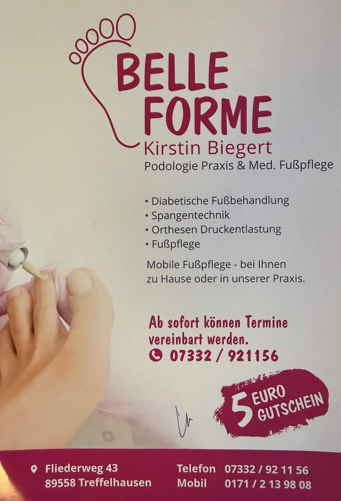 Belle Forme Inh. Kirstin Biegert Podologie/Medizinische Fußpflege, Fliederweg 43 in Böhmenkirch